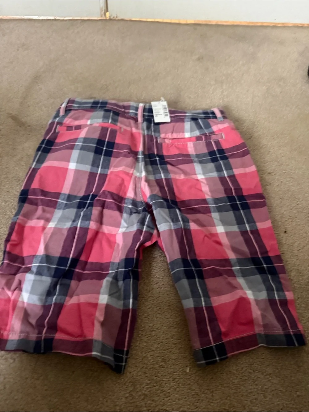 The Children's Place Pink Navy Gray Plaid Flat Front Shorts